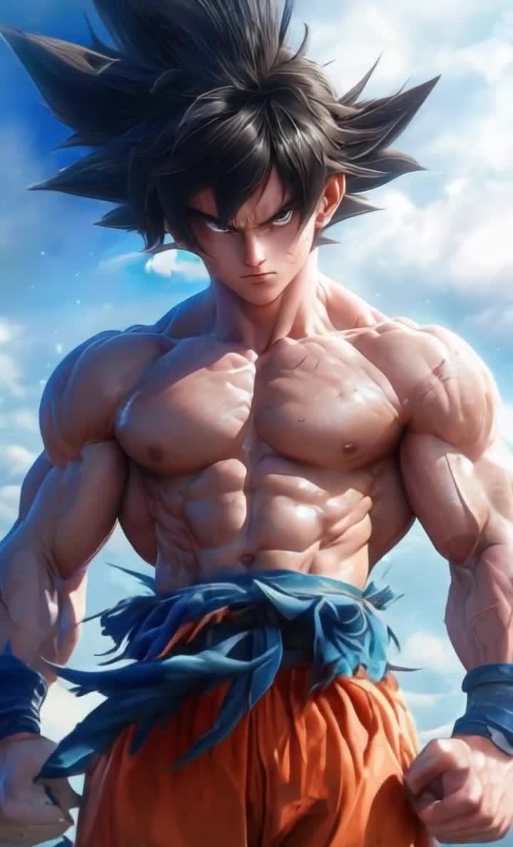 黑发肌肉男身着蓝橙色服装凝视