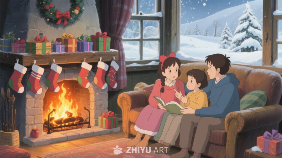 温馨圣诞夜，家人共读时光 292