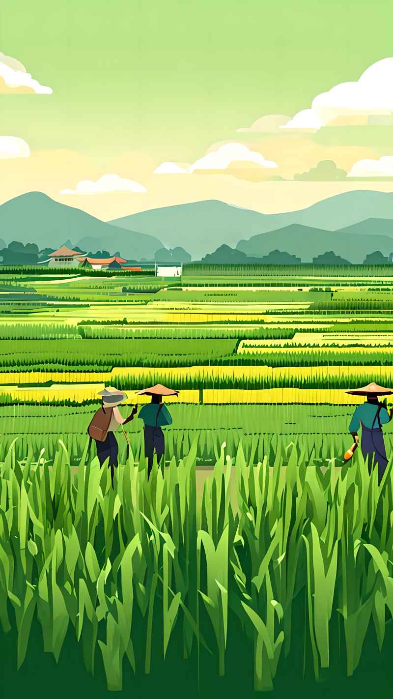 稻田和农作物中的农民绿色范例风格插画 46