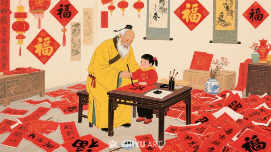 祖孙共写春联迎新春 1289