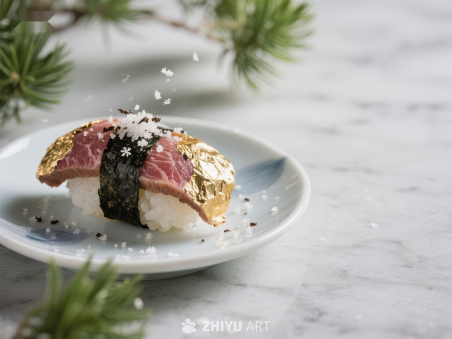 金箔装饰的寿司特写 61