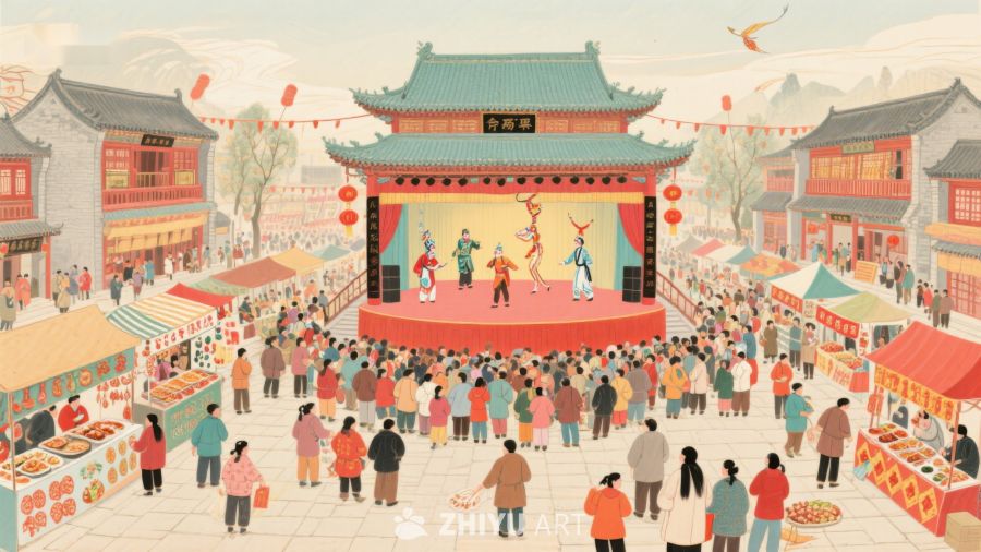 传统节日庆典，人群围观舞台表演 62