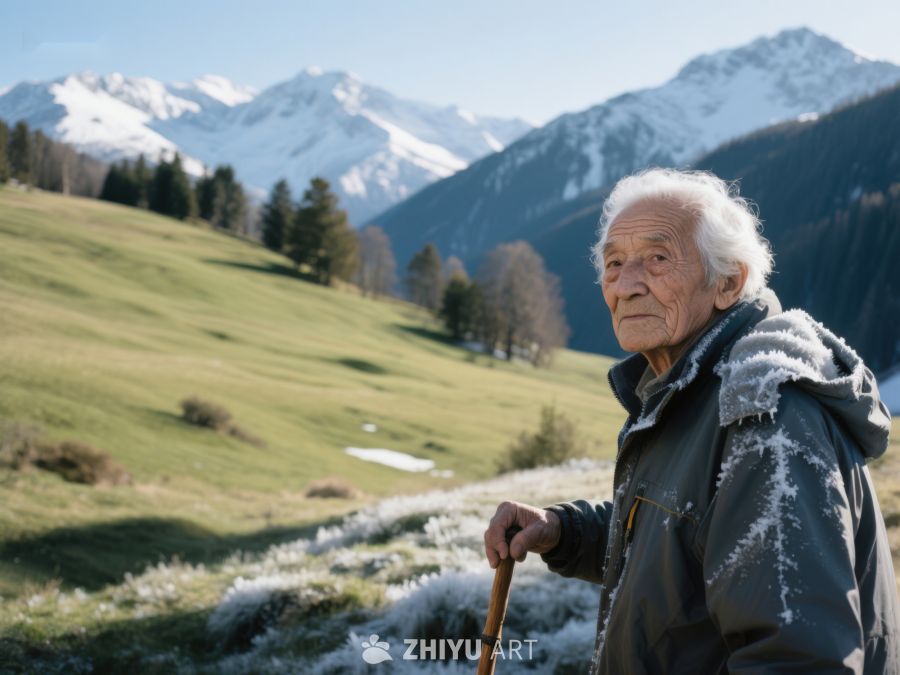 山间老人，拄杖远眺 769