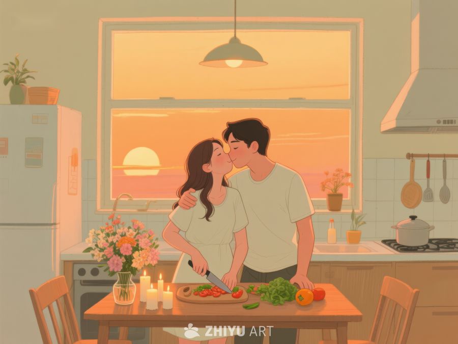 厨房温馨时刻：情侣共度晚餐准备时光 33