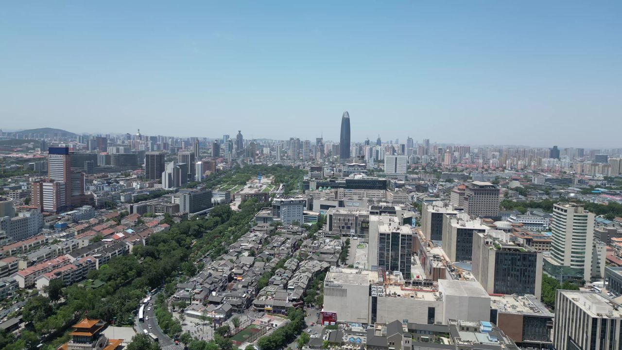 航拍山东济南城市大景