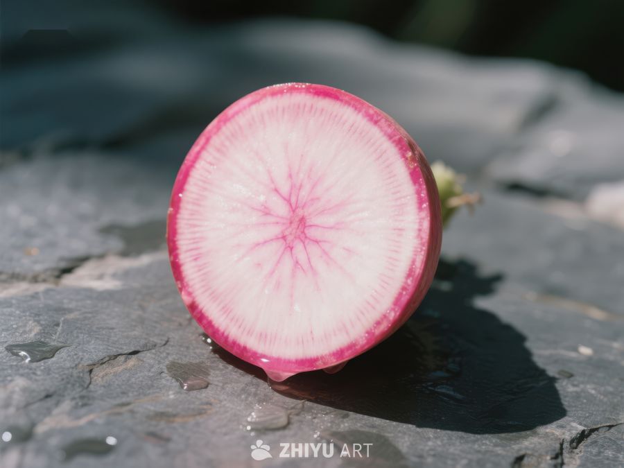 切开的红白萝卜，展示内部纹理 255