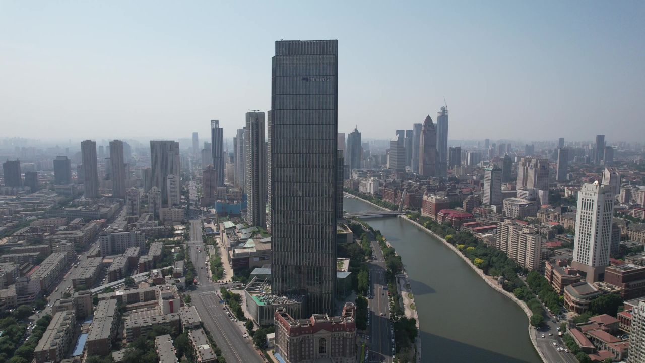 天津海河CBD高楼建筑航拍  