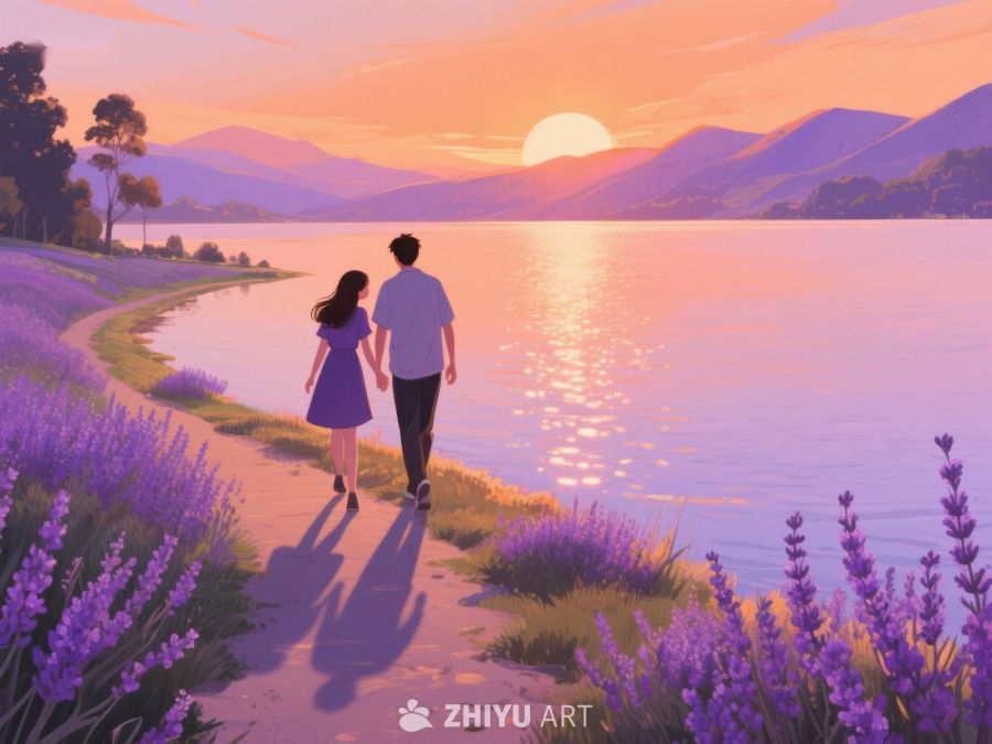 湖畔漫步，夕阳下的浪漫时刻 306
