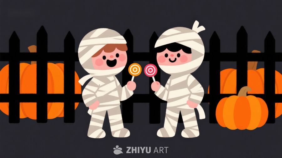 万圣节木乃伊装扮的孩子们