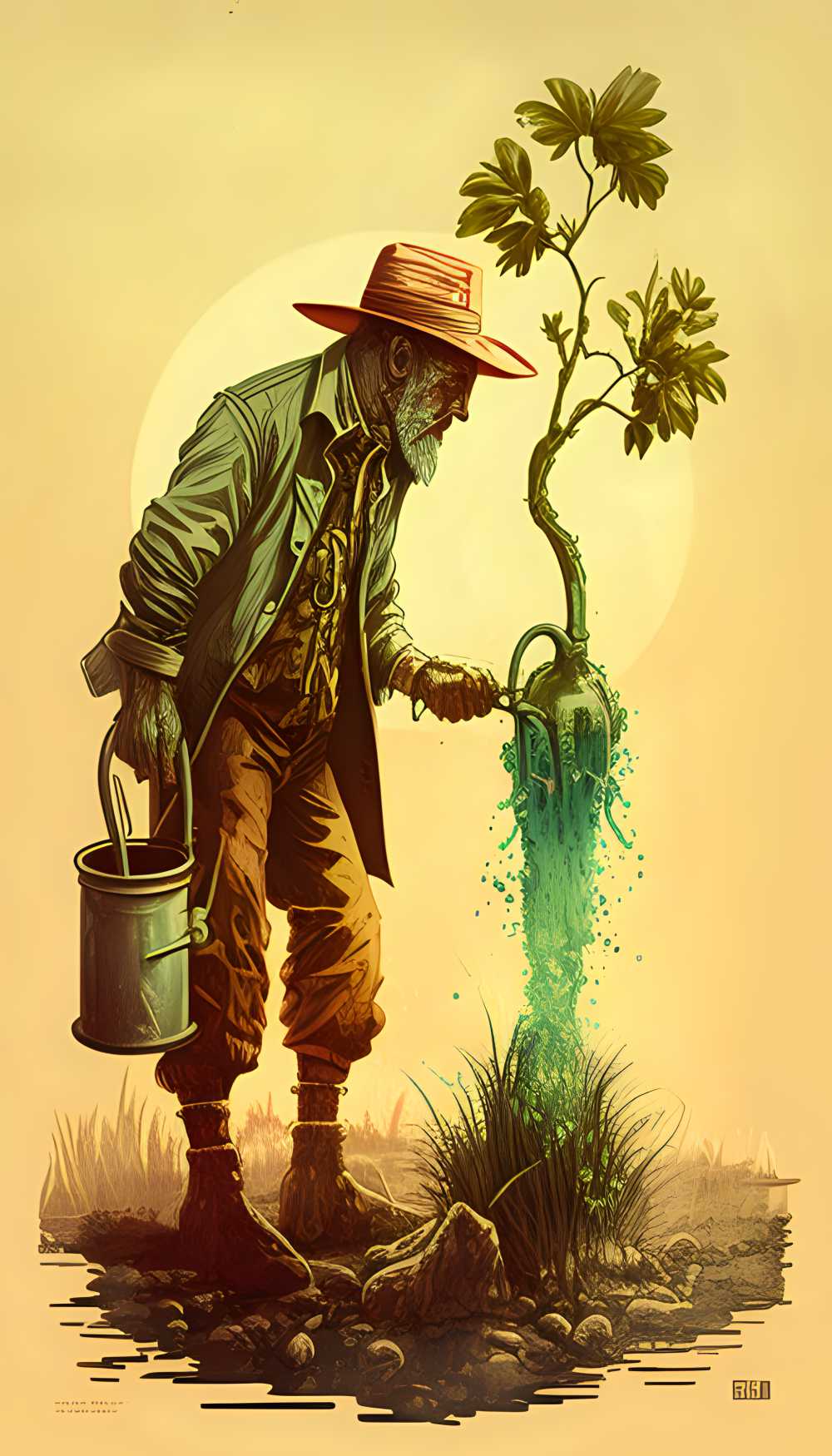 创意艺术画面劳动植树