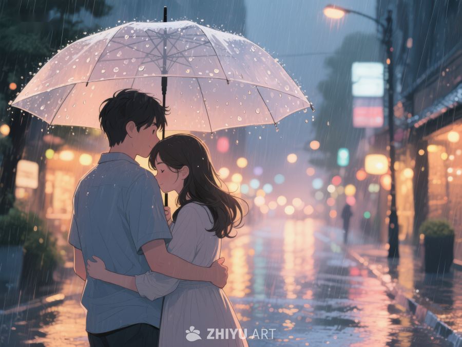 雨夜伞下情侣相拥 1061