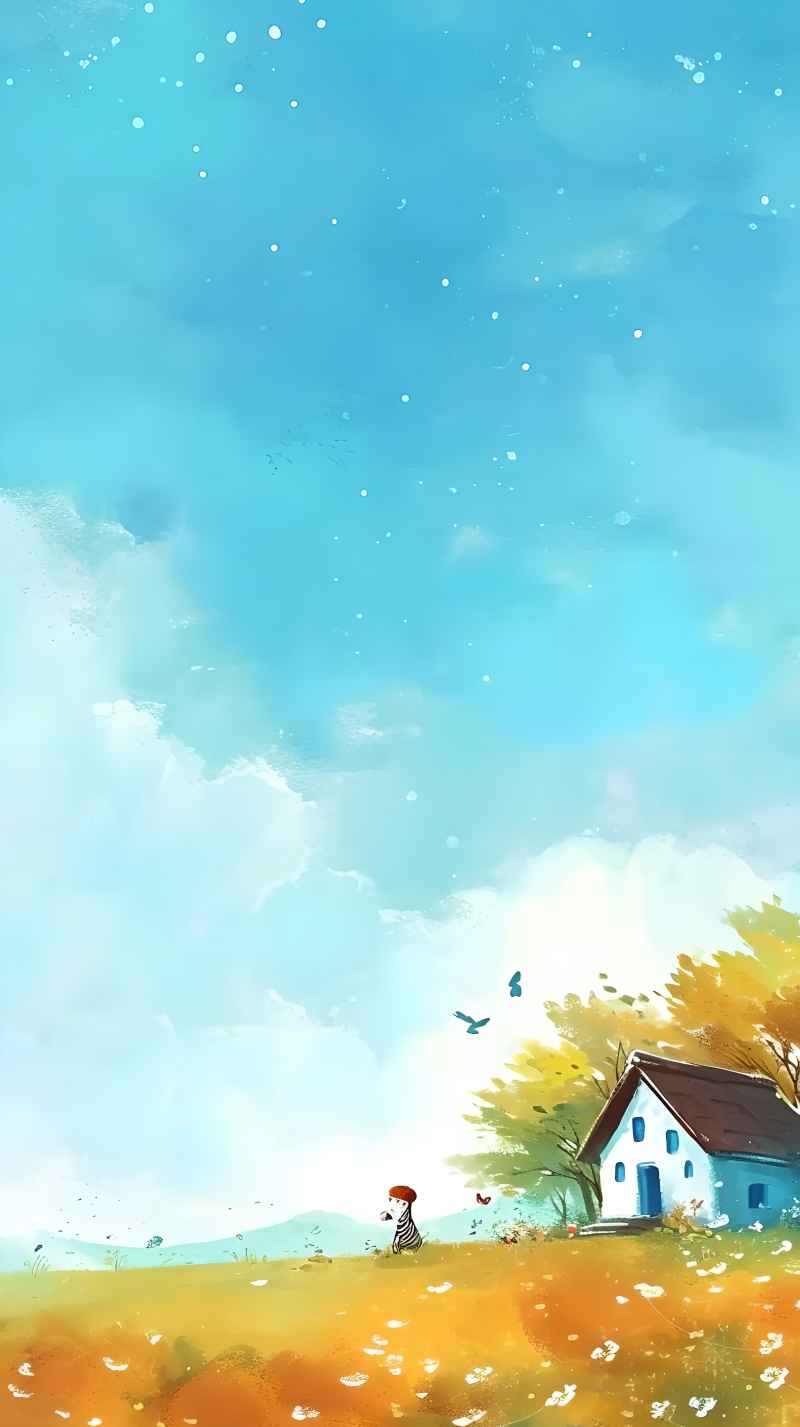 田野里有房子的女孩肖像插画 26