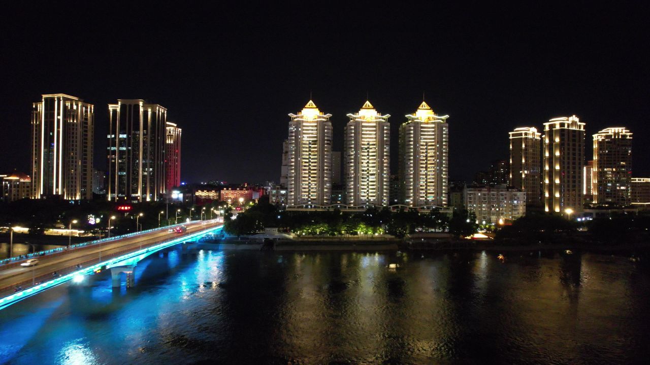 福建福州城市夜景灯光航拍