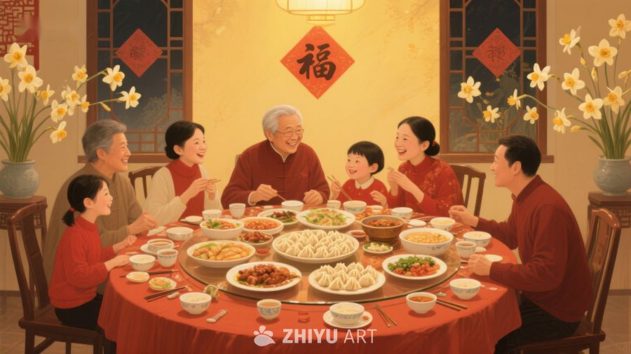 家庭围坐餐桌共度温馨节日 554