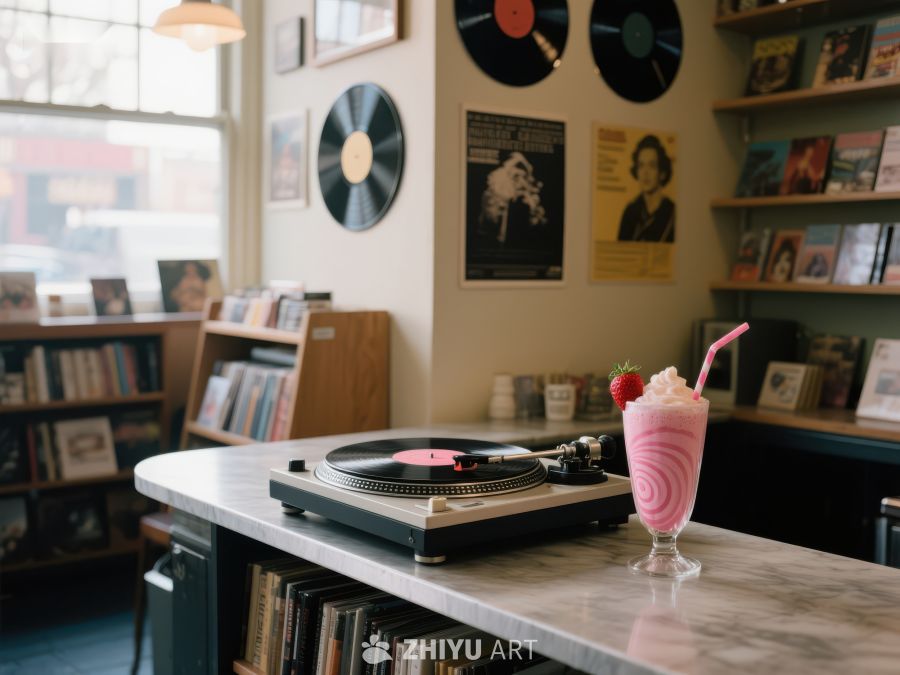 唱片机旁的粉色奶昔 62