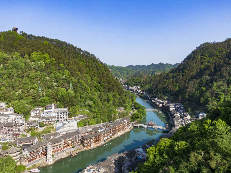 湖南湘西凤凰古城航拍
