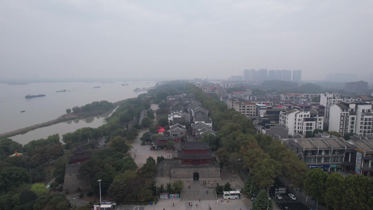 湖南岳阳城市风光旅游景区地标建筑航拍 