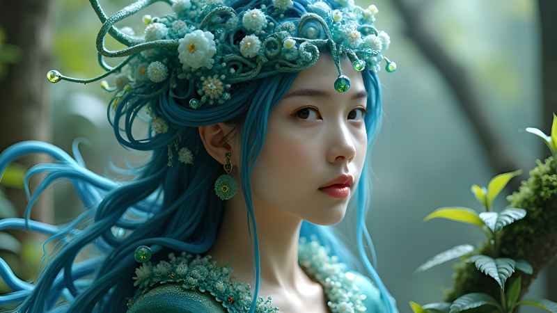 新中式古风美女户外自然特写 16