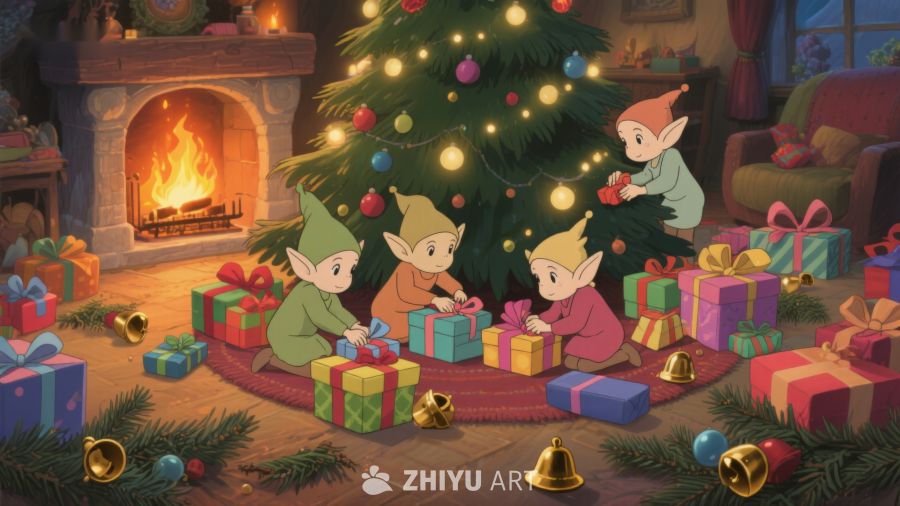 圣诞树下精灵们欢乐装饰 215