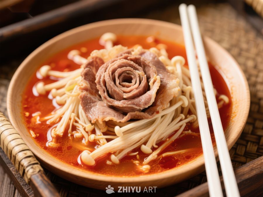麻辣火锅配金针菇与牛肉卷 509