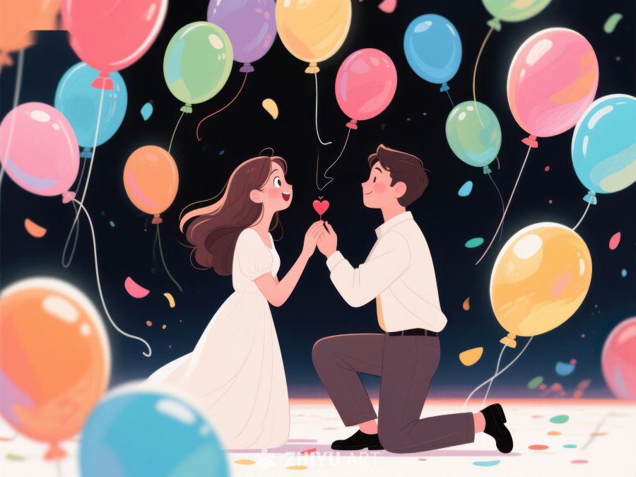 浪漫求婚场景，气球环绕 414