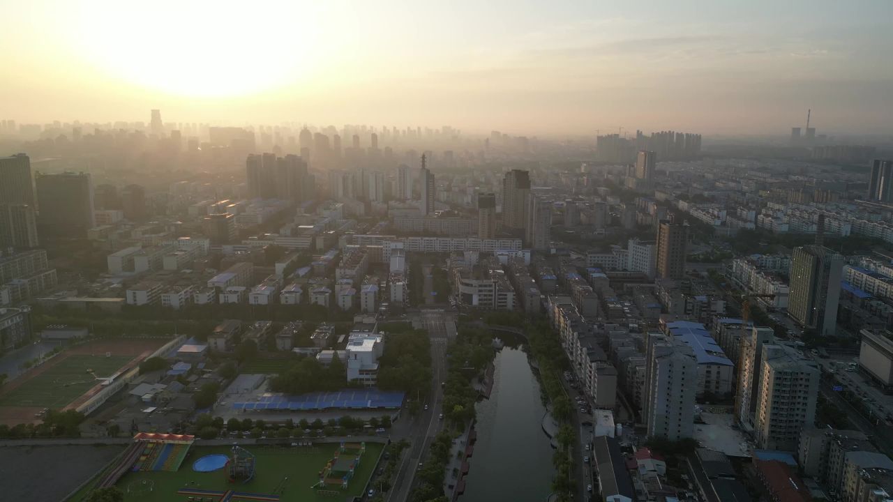 航拍许昌日出朝阳城市风光