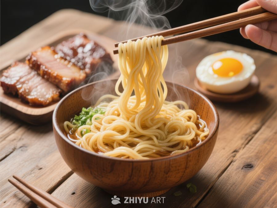 热气腾腾的拉面配叉烧和卤蛋 901