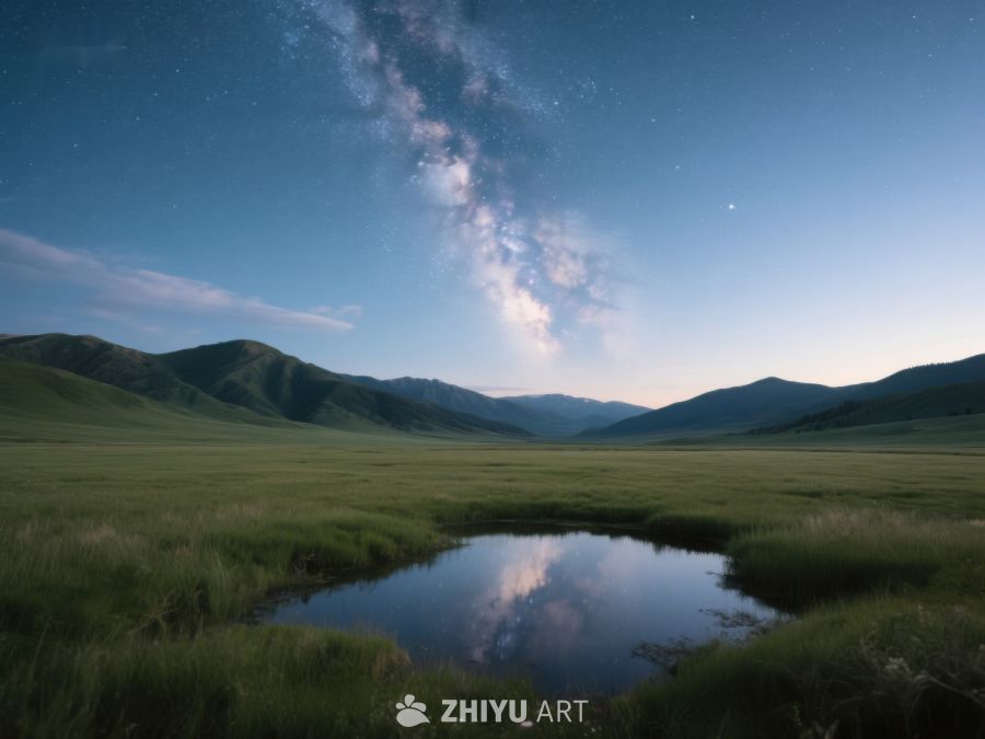 夜空下的草原湖泊 264