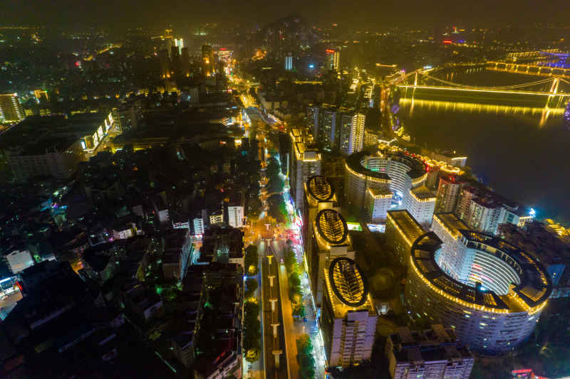 柳州夜景灯光柳江航拍摄影图