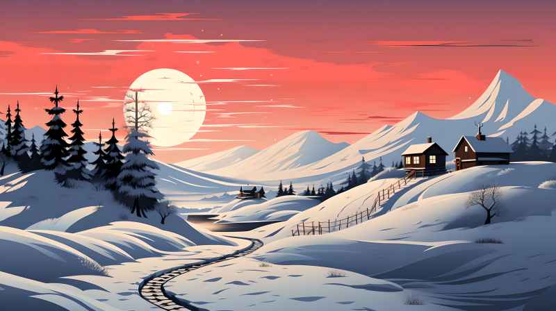 冬季唯美雪景创业插画 56