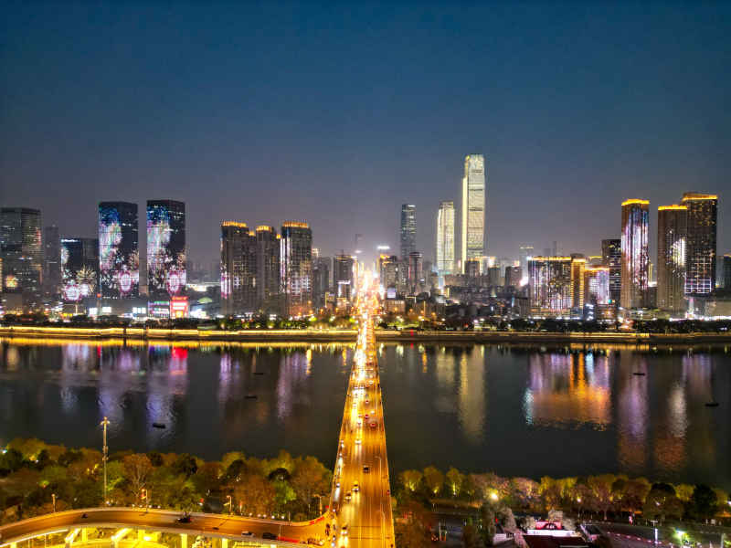 湖南长沙城市建筑高楼交通航拍摄影图