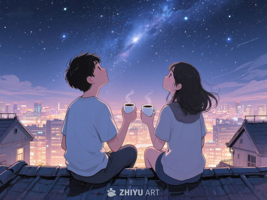 屋顶夜景下的温馨对望 921