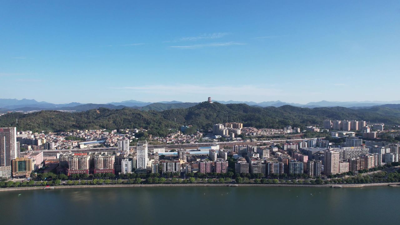 广东韶关北江浈江城市风光航拍 
