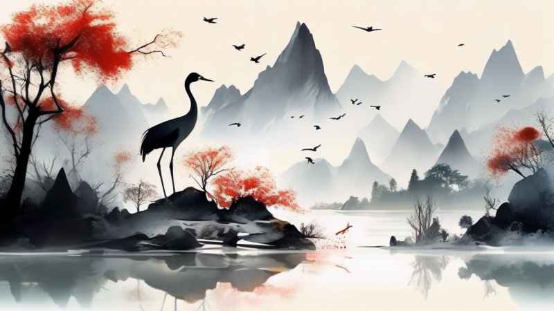 国风鹤山水风景插画 70
