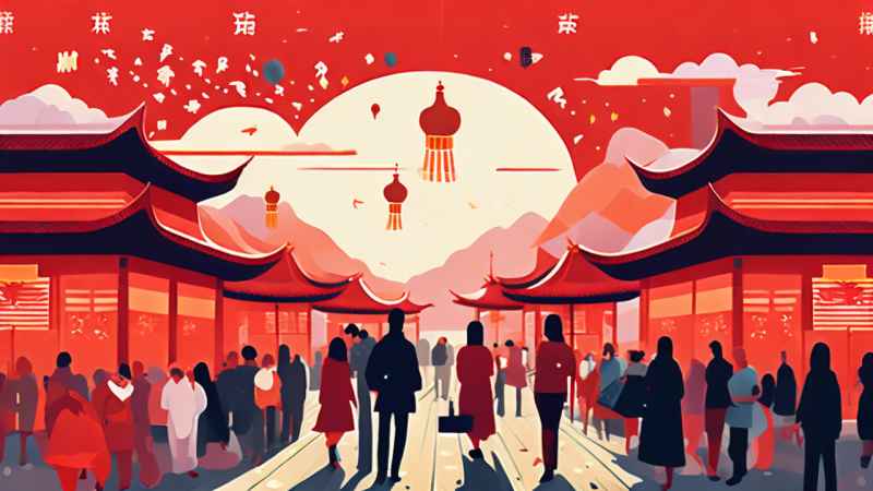 春节逛庙会插画背景 15