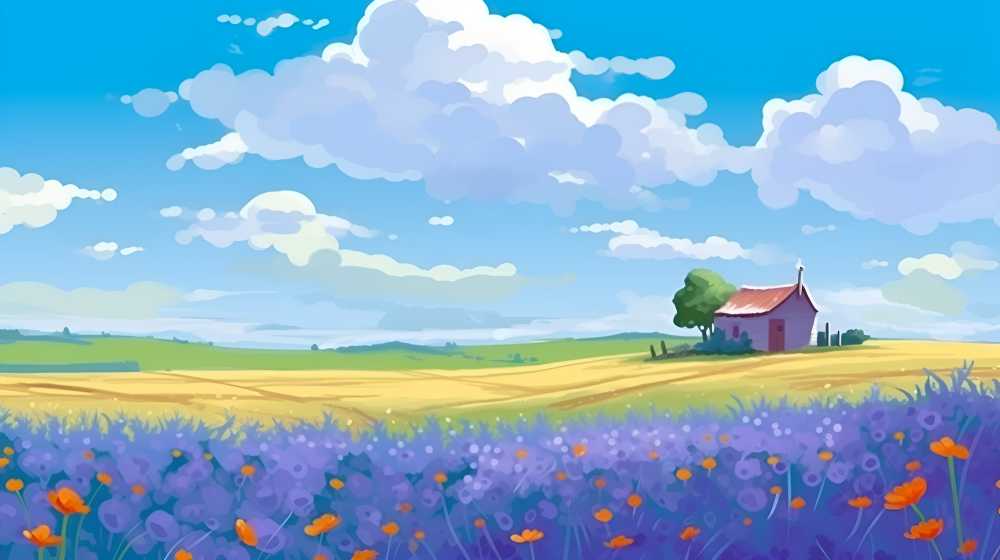 夏季的插画田园自然美景