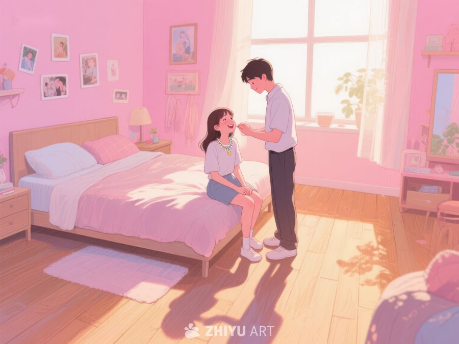 温馨卧室中的互动时刻 836