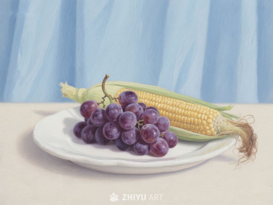 葡萄与玉米的静物画 313