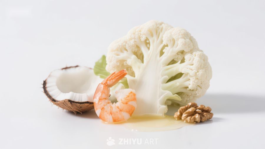 椰子虾仁花椰菜与核桃