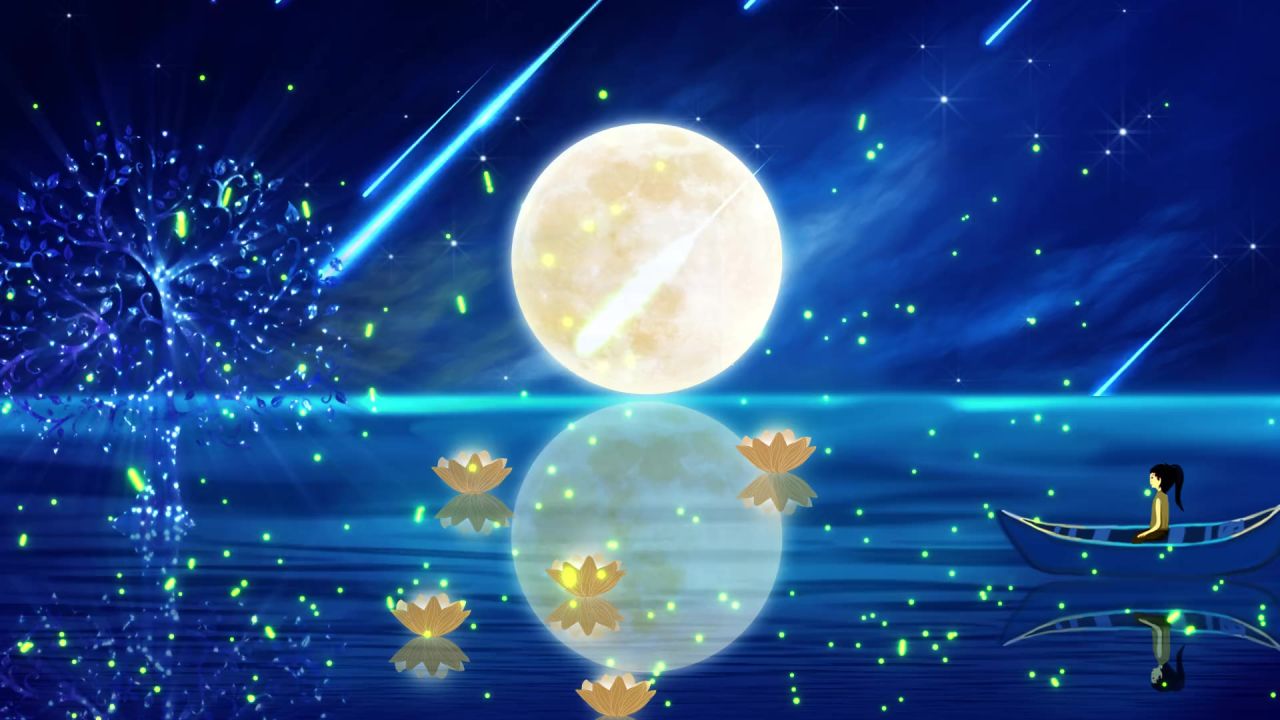 唯美大海上升月亮白月光蓝色夜空圆月明月大屏幕舞台LED视频  141