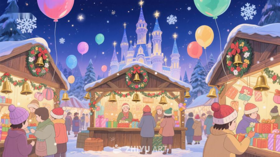 冬夜童话城堡前的圣诞集市 66