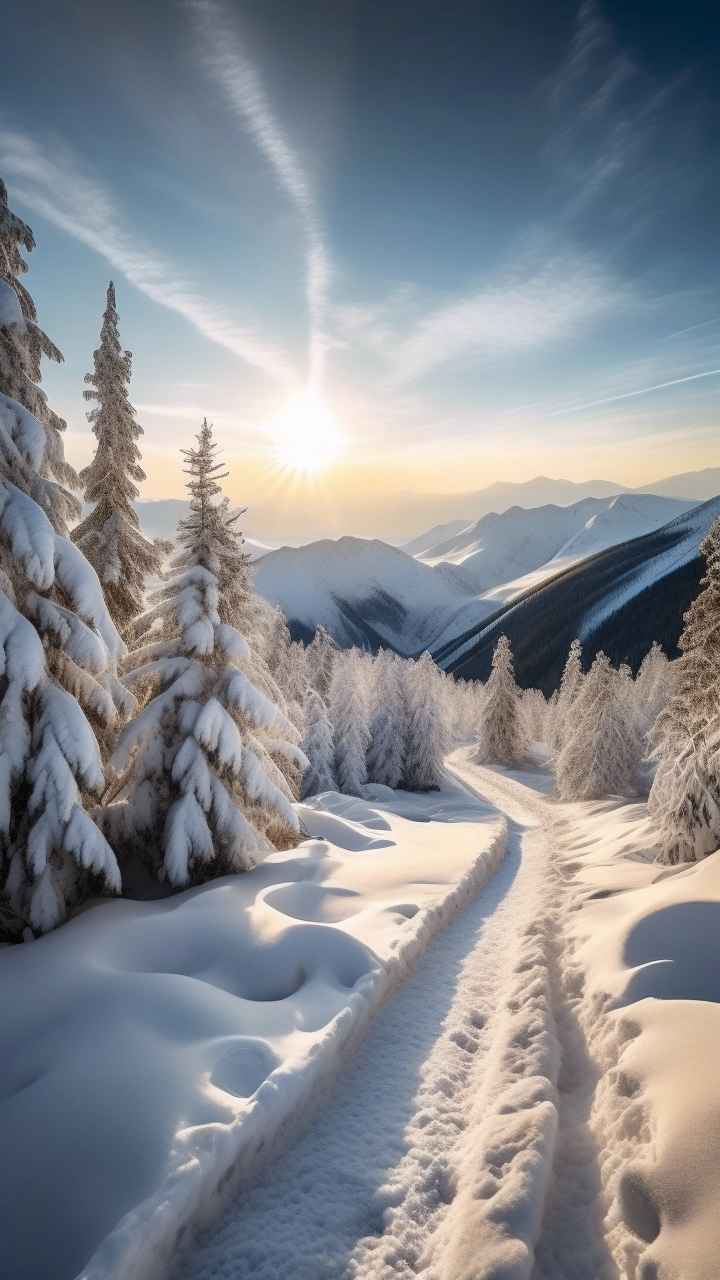 冬季背景图插画雪山雪景 63
