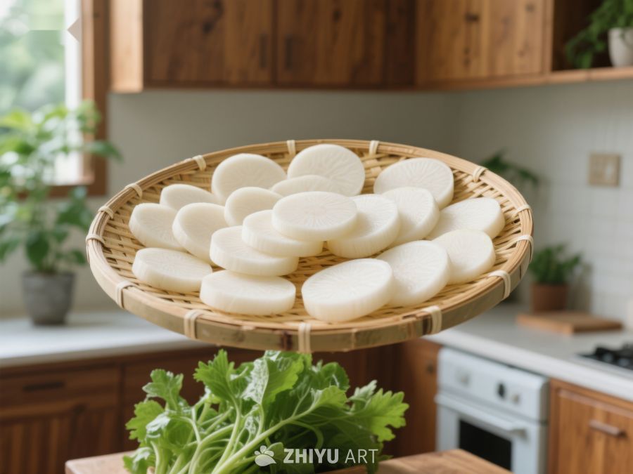 竹篮盛放的白色圆形食品 377