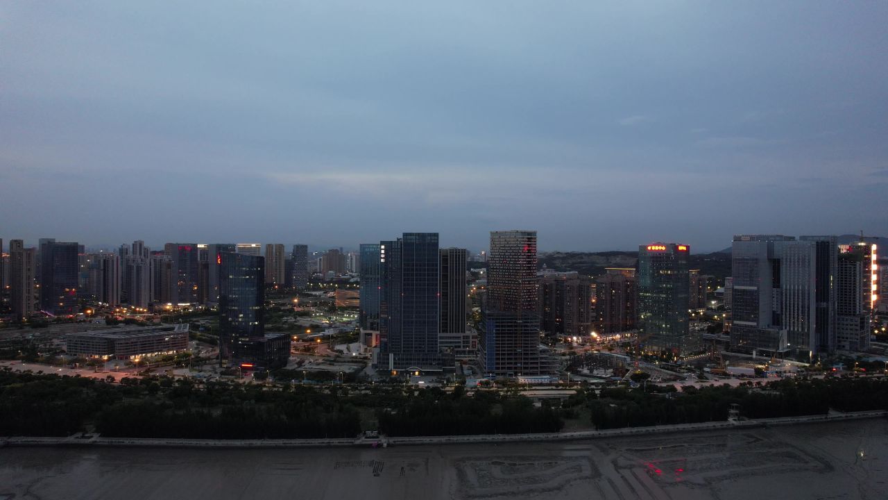 福建泉州东海新区CBD高楼建筑航拍 