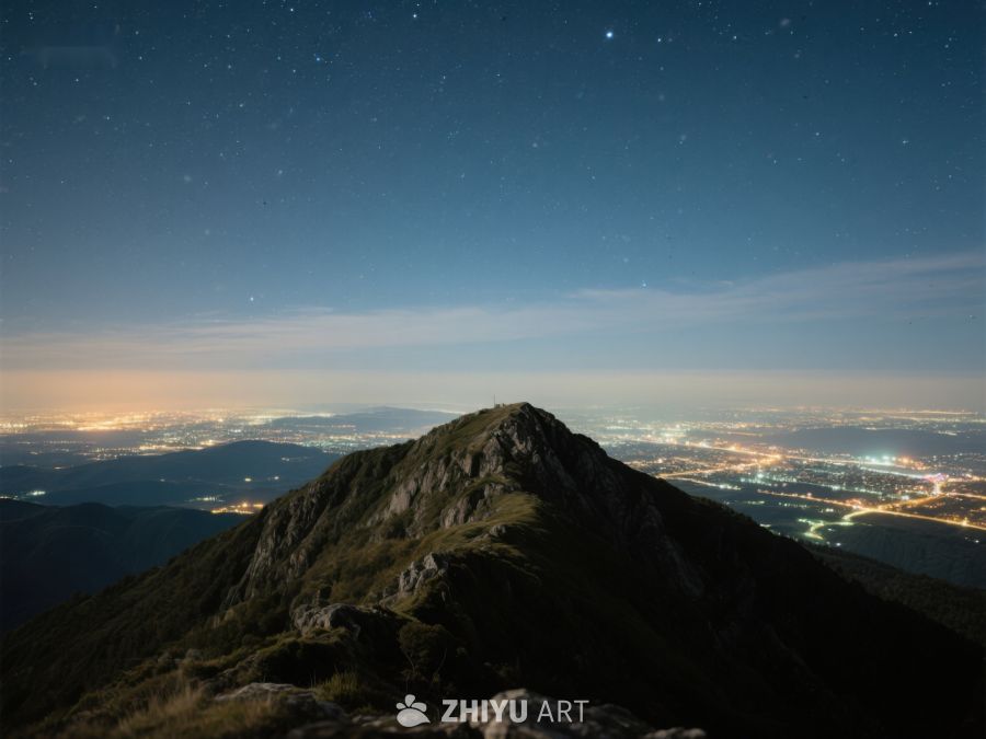 夜幕下的山峰与城市灯火 505