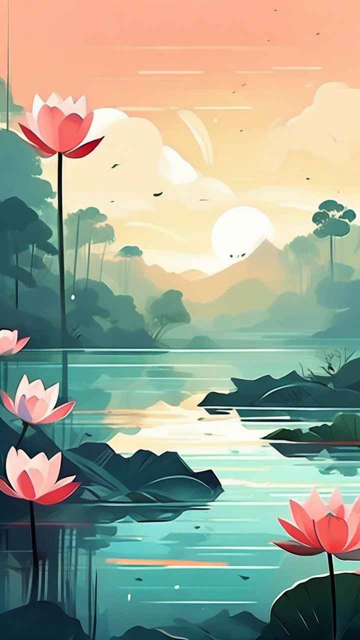 荷花精致淡彩水墨插画 11