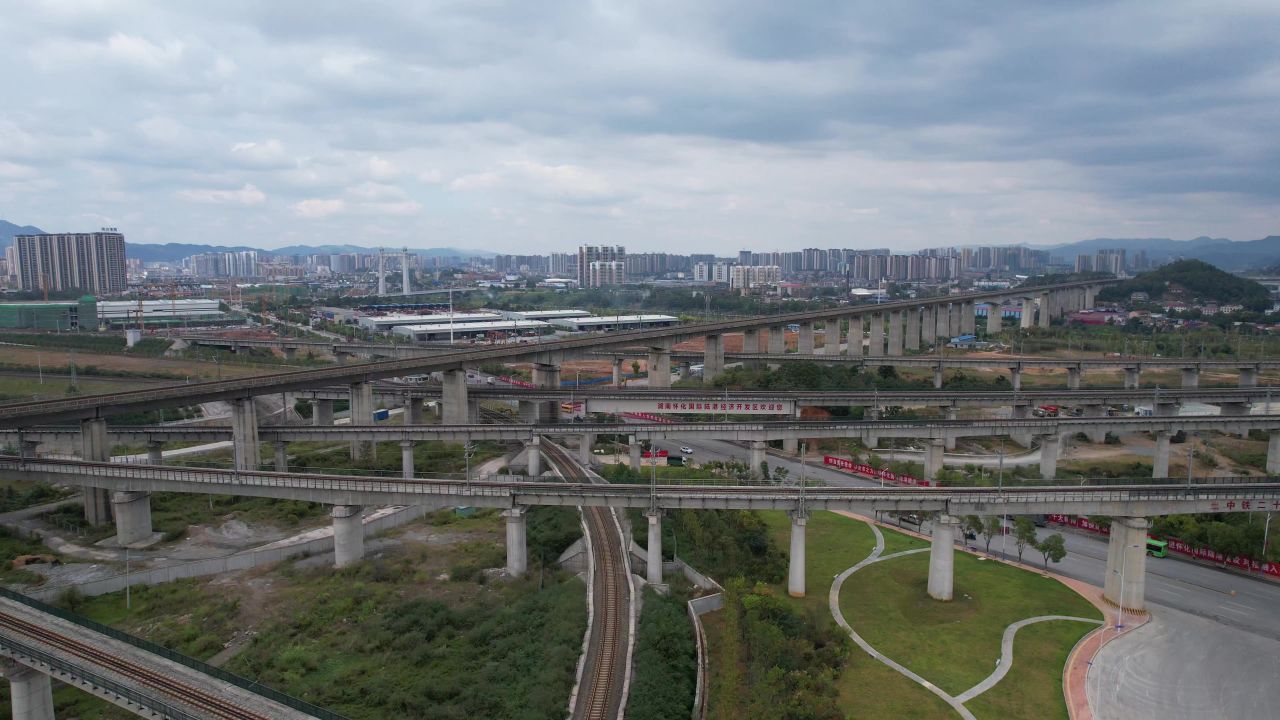 交通运输高铁高架桥交通轨道航拍 