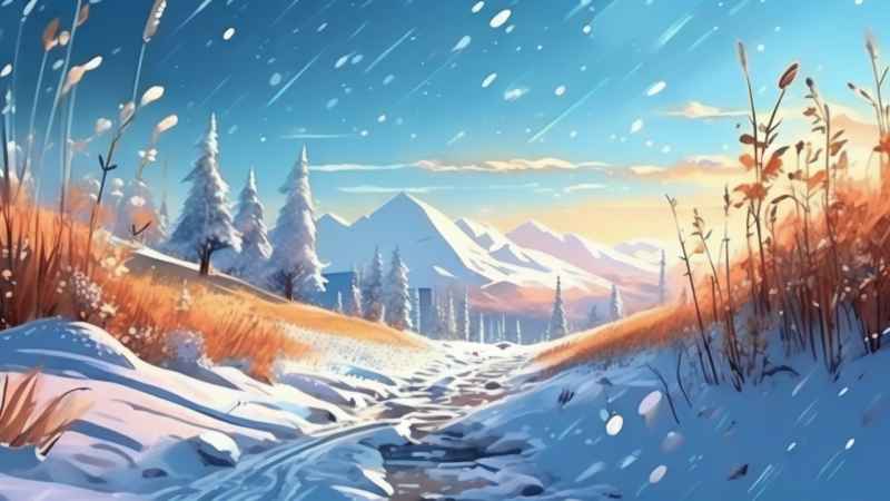 冬季背景图插画雪山雪景 26