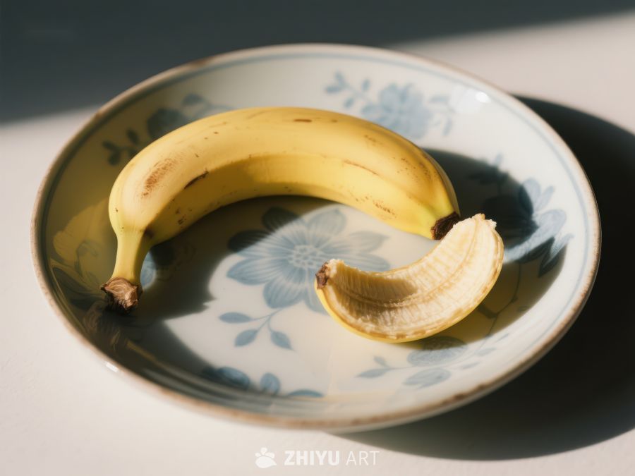 香蕉置于花卉图案碗中 573