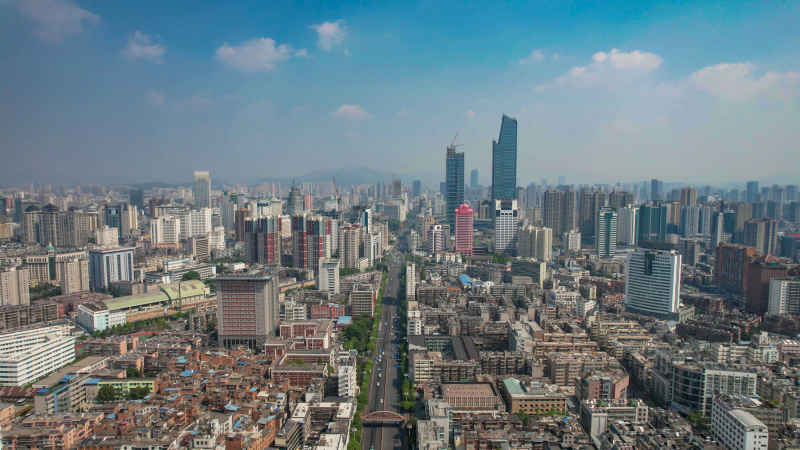 云南昆明城市风光交通航拍图 